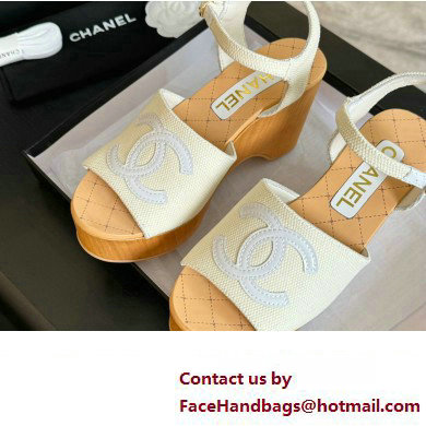 Chanel Fabric  &  Patent Calfskin Sandals G45555 White 2024